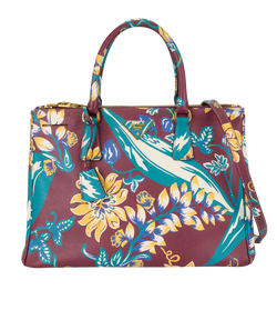 Medium Double Zip Floral Galleria, Leather, Burgundy, 25, CL/S, 3*
